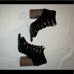 Black lace up bootie with chunky heel